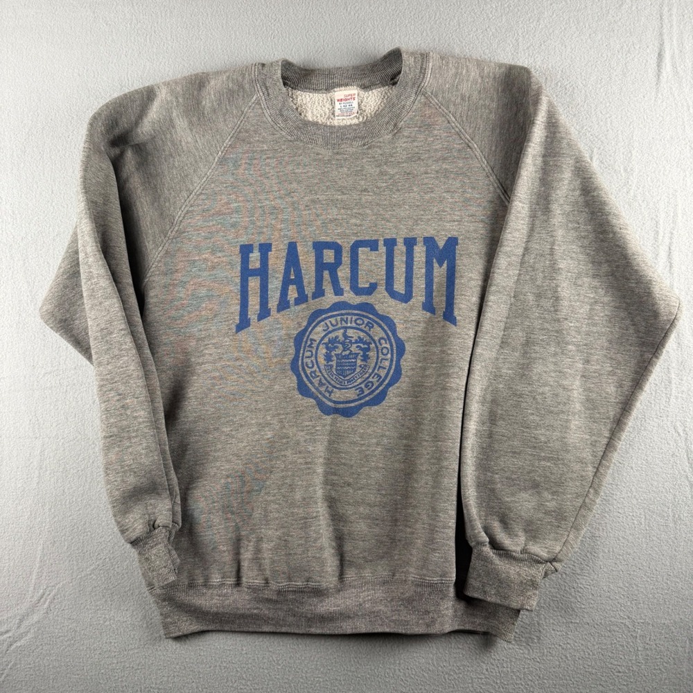 Vintage 80s Russell Athletic Harcum Junior College Sweatshirt Gray Large USA